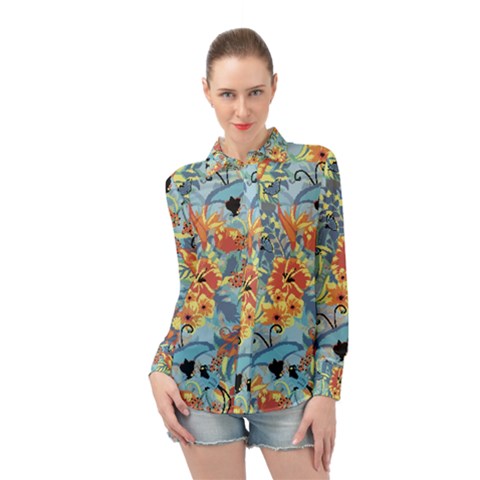 Flowers And Butterfly Long Sleeve Chiffon Shirt by goljakoff