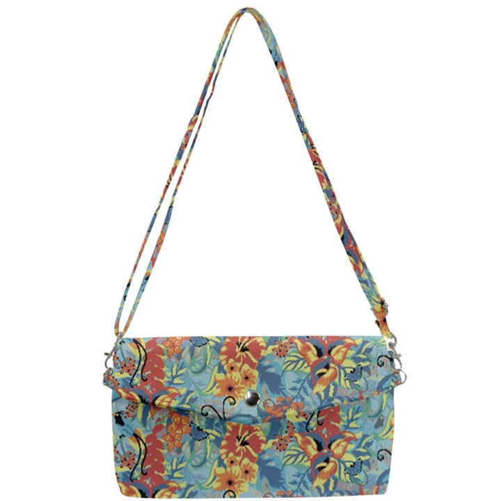 Flowers and butterfly Removable Strap Clutch Bag