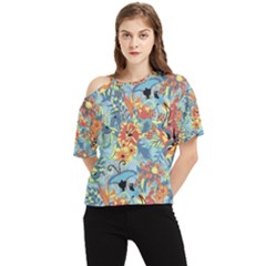 Flowers And Butterfly One Shoulder Cut Out Tee by goljakoff