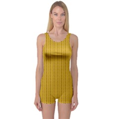 Yellow Knitted Pattern One Piece Boyleg Swimsuit by goljakoff