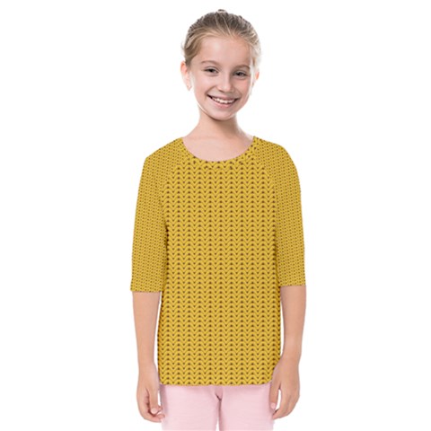 Yellow Knitted Pattern Kids  Quarter Sleeve Raglan Tee by goljakoff