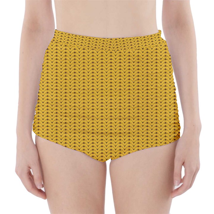 Yellow knitted pattern High-Waisted Bikini Bottoms