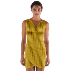 Yellow Knitted Pattern Wrap Front Bodycon Dress by goljakoff