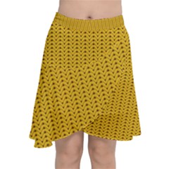 Yellow Knitted Pattern Chiffon Wrap Front Skirt by goljakoff