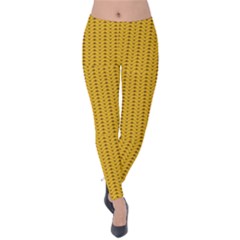 Yellow Knitted Pattern Velvet Leggings by goljakoff