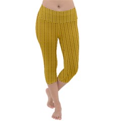 Yellow Knitted Pattern Lightweight Velour Capri Yoga Leggings by goljakoff