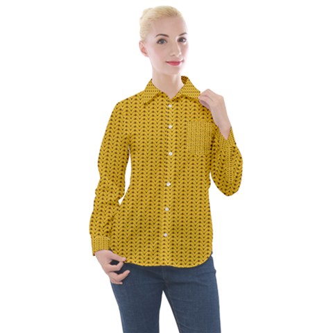 Yellow Knitted Pattern Women s Long Sleeve Pocket Shirt by goljakoff