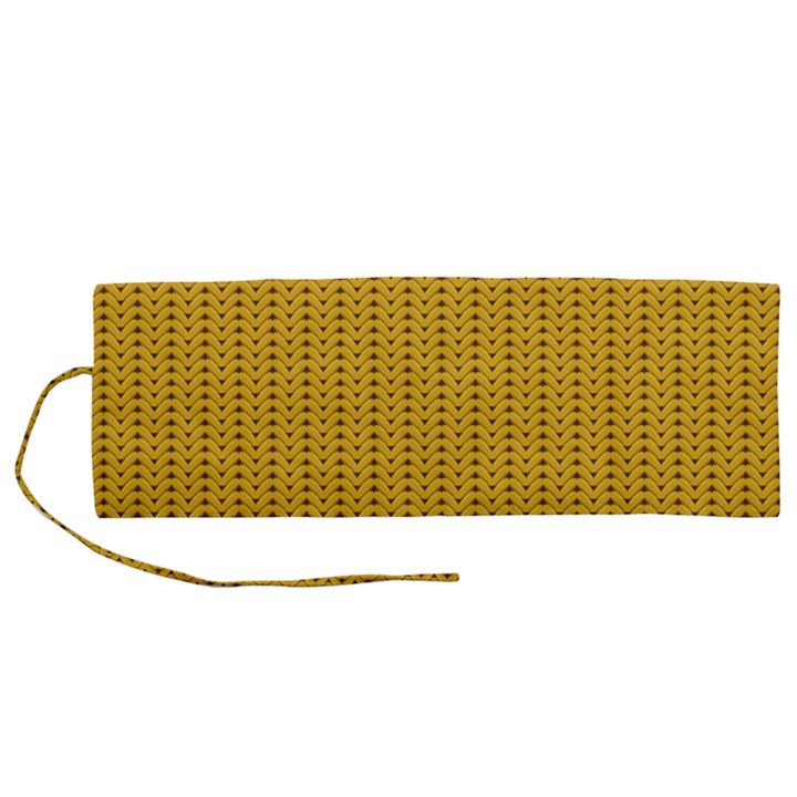 Yellow knitted pattern Roll Up Canvas Pencil Holder (M)