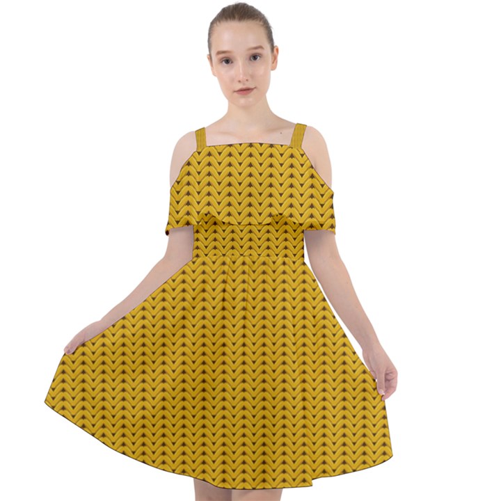 Yellow knitted pattern Cut Out Shoulders Chiffon Dress