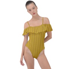 Yellow Knitted Pattern Frill Detail One Piece Swimsuit by goljakoff