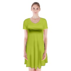 Acid Green Short Sleeve V-neck Flare Dress by FabChoice