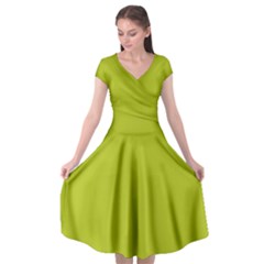 Acid Green Cap Sleeve Wrap Front Dress by FabChoice