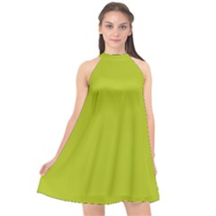 Acid Green Halter Neckline Chiffon Dress  by FabChoice