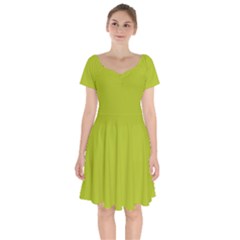 Acid Green Short Sleeve Bardot Dress by FabChoice