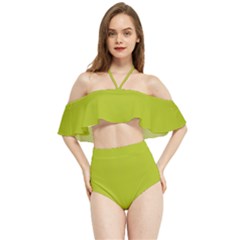 Acid Green Halter Flowy Bikini Set 