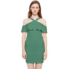 Amazon Green Shoulder Frill Bodycon Summer Dress