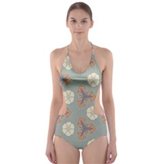 Flowers Leaves  Floristic Pattern Cut-out One Piece Swimsuit by SychEva