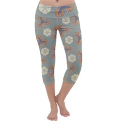 Flowers Leaves  Floristic Pattern Capri Yoga Leggings by SychEva