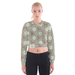 Flowers Leaves  Floristic Pattern Cropped Sweatshirt by SychEva