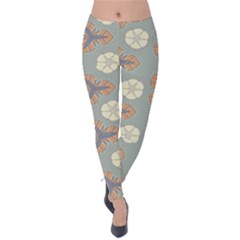 Flowers Leaves  Floristic Pattern Velvet Leggings by SychEva