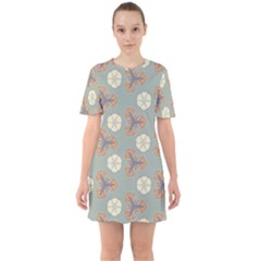 Flowers Leaves  Floristic Pattern Sixties Short Sleeve Mini Dress by SychEva