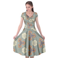 Flowers Leaves  Floristic Pattern Cap Sleeve Wrap Front Dress by SychEva