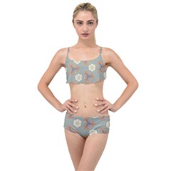 Flowers Leaves  Floristic Pattern Layered Top Bikini Set by SychEva