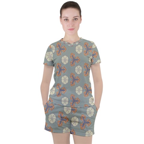 Flowers Leaves  Floristic Pattern Women s Tee And Shorts Set by SychEva