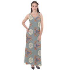 Flowers Leaves  Floristic Pattern Sleeveless Velour Maxi Dress by SychEva