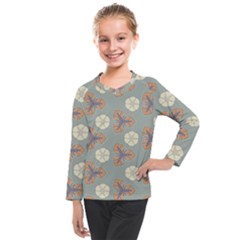 Flowers Leaves  Floristic Pattern Kids  Long Mesh Tee