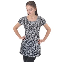 Camouflage Bw Puff Sleeve Tunic Top by JustToWear