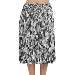 Camouflage Bw Velvet Flared Midi Skirt by JustToWear