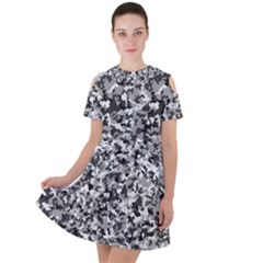 Camouflage Bw Short Sleeve Shoulder Cut Out Dress  by JustToWear