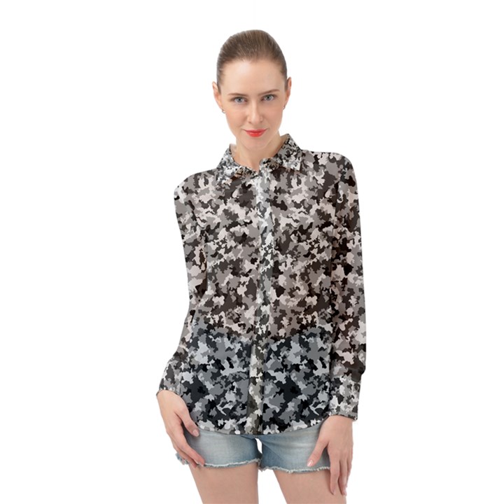 Camouflage BW Long Sleeve Chiffon Shirt