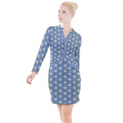 Flowers Leaves  Floristic Pattern Button Long Sleeve Dress by SychEva