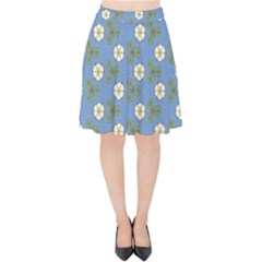 Flowers Leaves  Floristic Pattern Velvet High Waist Skirt