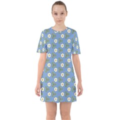 Flowers Leaves  Floristic Pattern Sixties Short Sleeve Mini Dress by SychEva