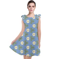 Flowers Leaves  Floristic Pattern Tie Up Tunic Dress by SychEva