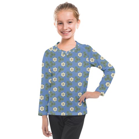 Flowers Leaves  Floristic Pattern Kids  Long Mesh Tee by SychEva