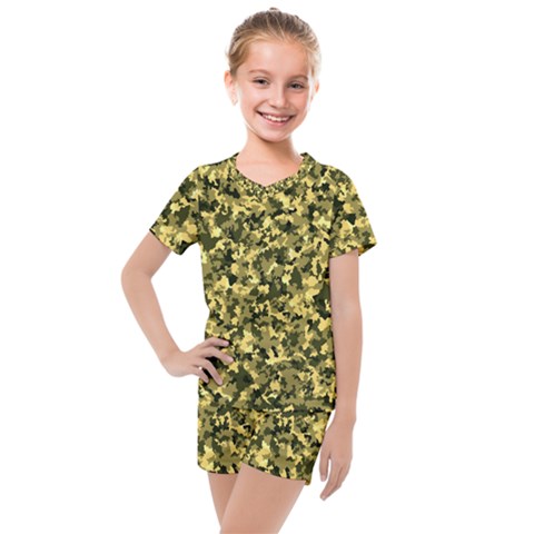 Camouflage Sand  Kids  Mesh Tee And Shorts Set by JustToWear