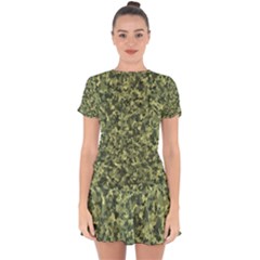 Camouflage Green Drop Hem Mini Chiffon Dress