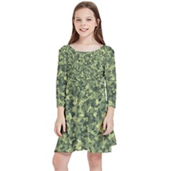 Camouflage Green Kids  Quarter Sleeve Skater Dress