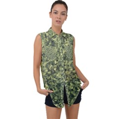 Camouflage Green Sleeveless Chiffon Button Shirt