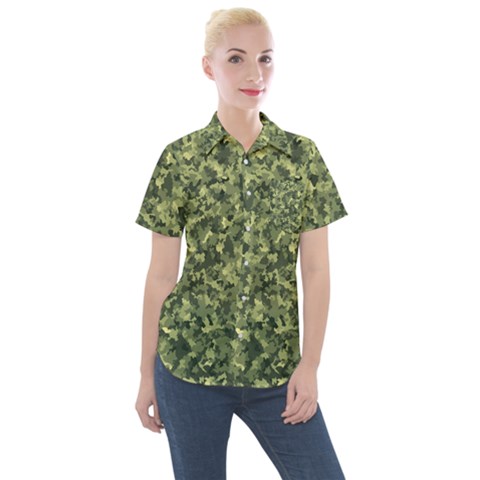 Camouflage Green Women s Short Sleeve Pocket Shirt by JustToWear