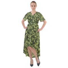 Camouflage Green Front Wrap High Low Dress