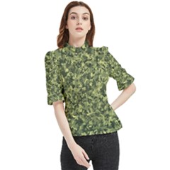 Camouflage Green Frill Neck Blouse