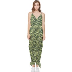 Camouflage Green Sleeveless Tie Ankle Jumpsuit