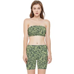 Camouflage Green Stretch Shorts And Tube Top Set