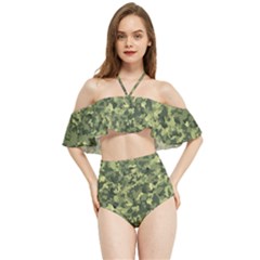 Camouflage Green Halter Flowy Bikini Set 