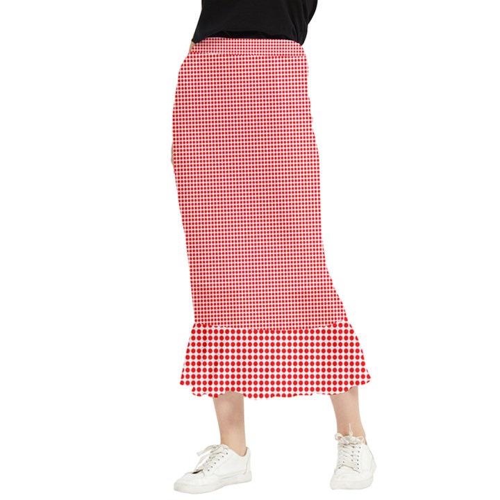 Dots red on white Maxi Fishtail Chiffon Skirt